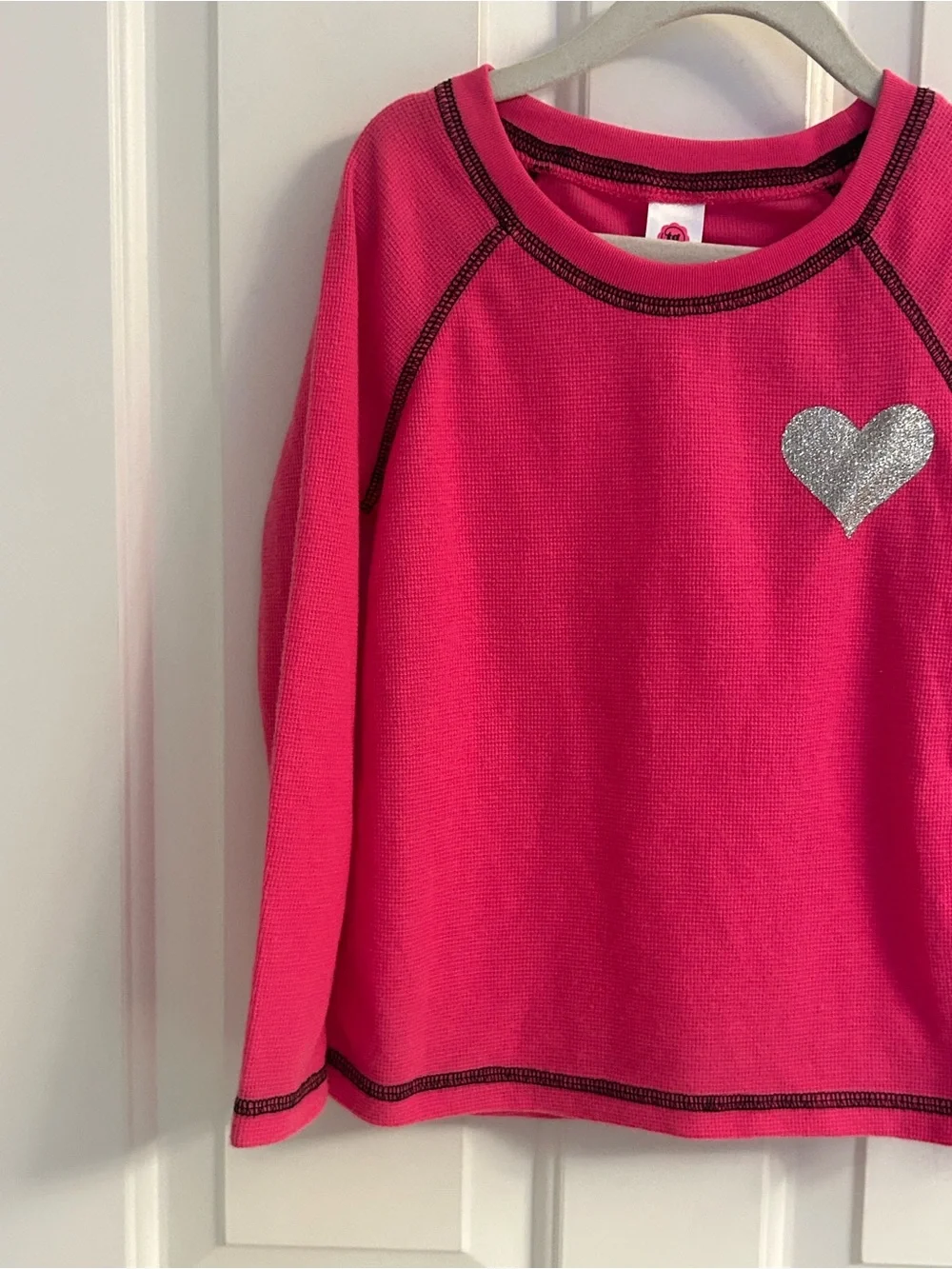 NWT-total girl Bright Pink Long Sleeve Top Pajama Top with Silver Glitter Heart